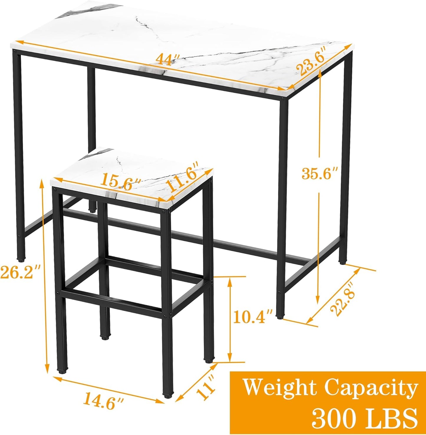 Aklaus 5 Piece Bar Table Set Kitchen Dining Table Set for 4 Modern Counter Height Bar Table with Bar Stools Set of 4 Faux Marble Top Pub Table and Stools for Dining Room Breakfast Nook Home Bar