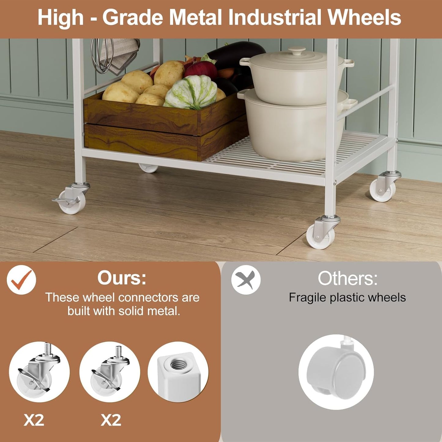 3-Tier Kitchen Cart with Adjustable Shelves - Microwave Storage Cart & Utility Rolling Organizer, Industrial Wheels for Small Spaces, 15.7"x23.6"x33.7" Kitchen Office Living Room Metal Rack