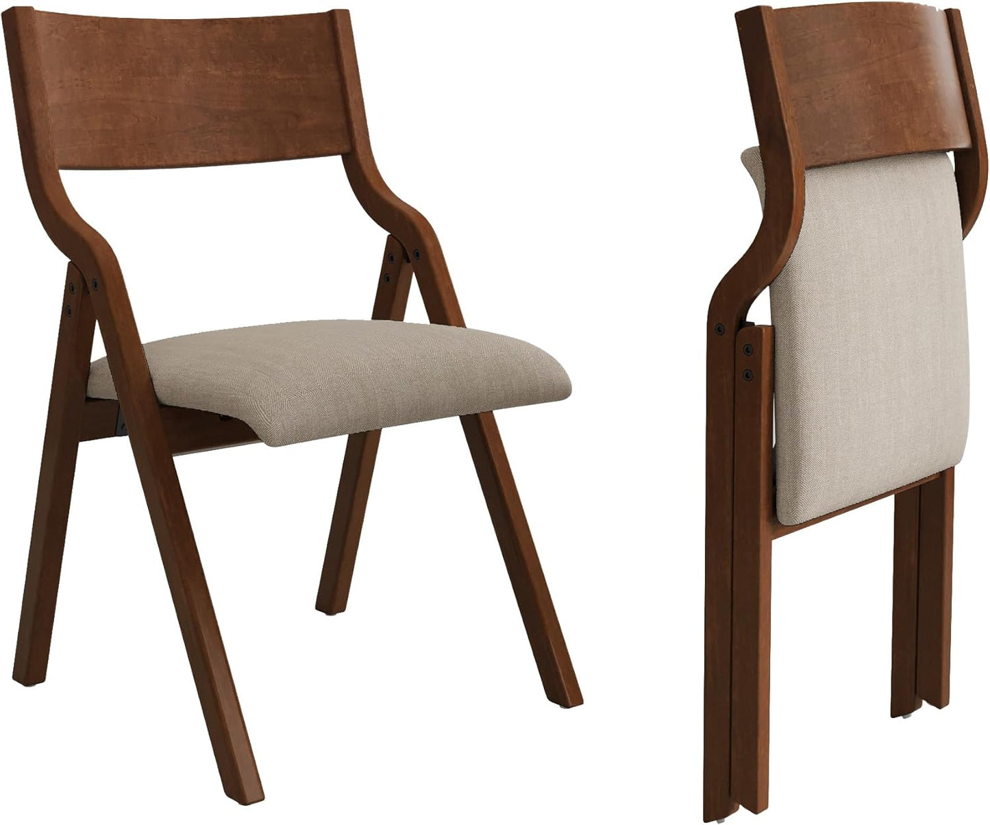 Folding Dining Chairs Set of 2, Upholstered Kitchen Chair with Padded Seat & Wood Backrest, Modern Side-Chair with Wood Legs for Home Office Living Room,No Assembly Needed,Walnut