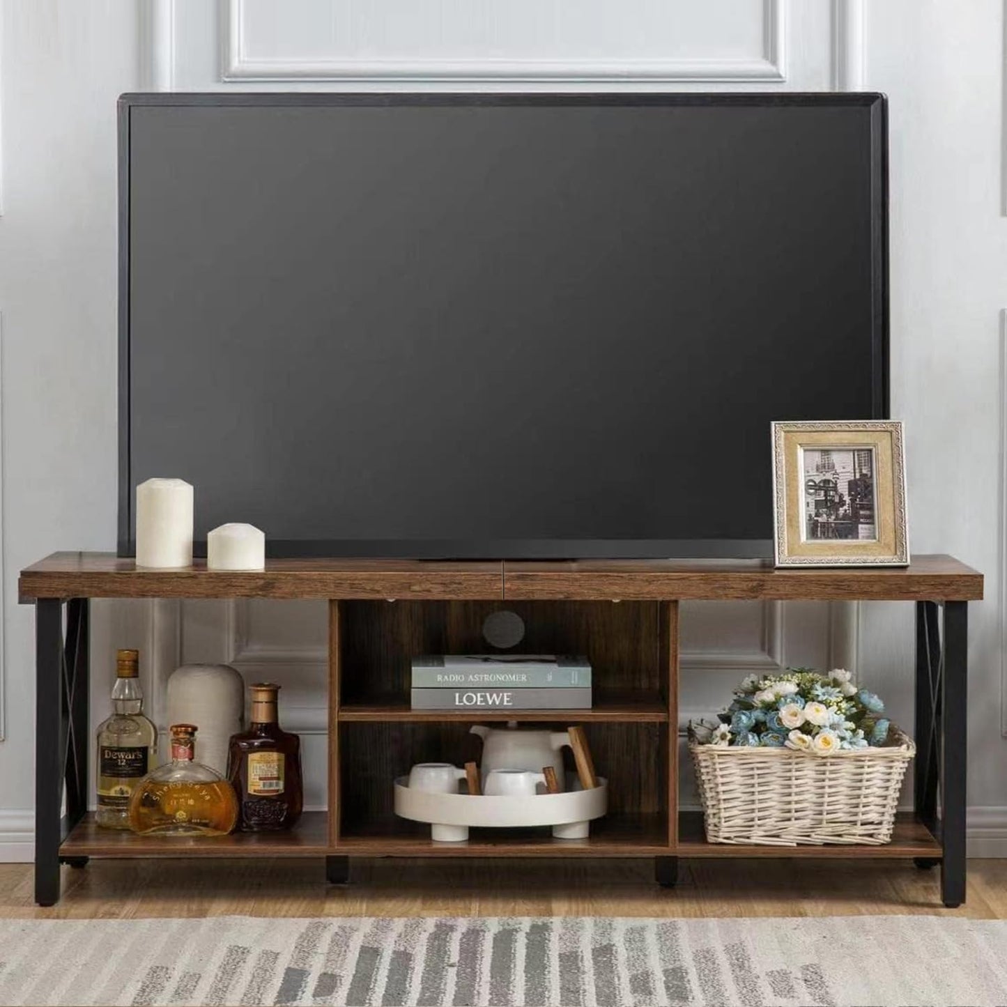 GAZHOME TV Stand for TV up to 65 Inches, TV Cabinet with Open Storage, TV Console Unit with Shelving for Living Room, Entertainment Room, Rustic Brown