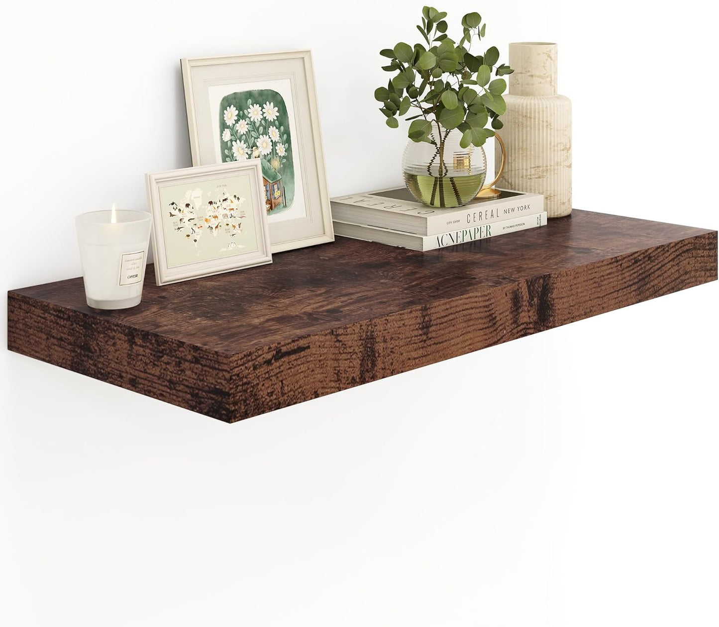 12" Deep Rustic Brown Floating Shelves,Over Toilet Long Wall Mounted Modern Farmhouse 36 inches,Wall Shelves with Invisible Brackets for Bedroom, Bathroom, Living Room, Kitchen, Set of 1