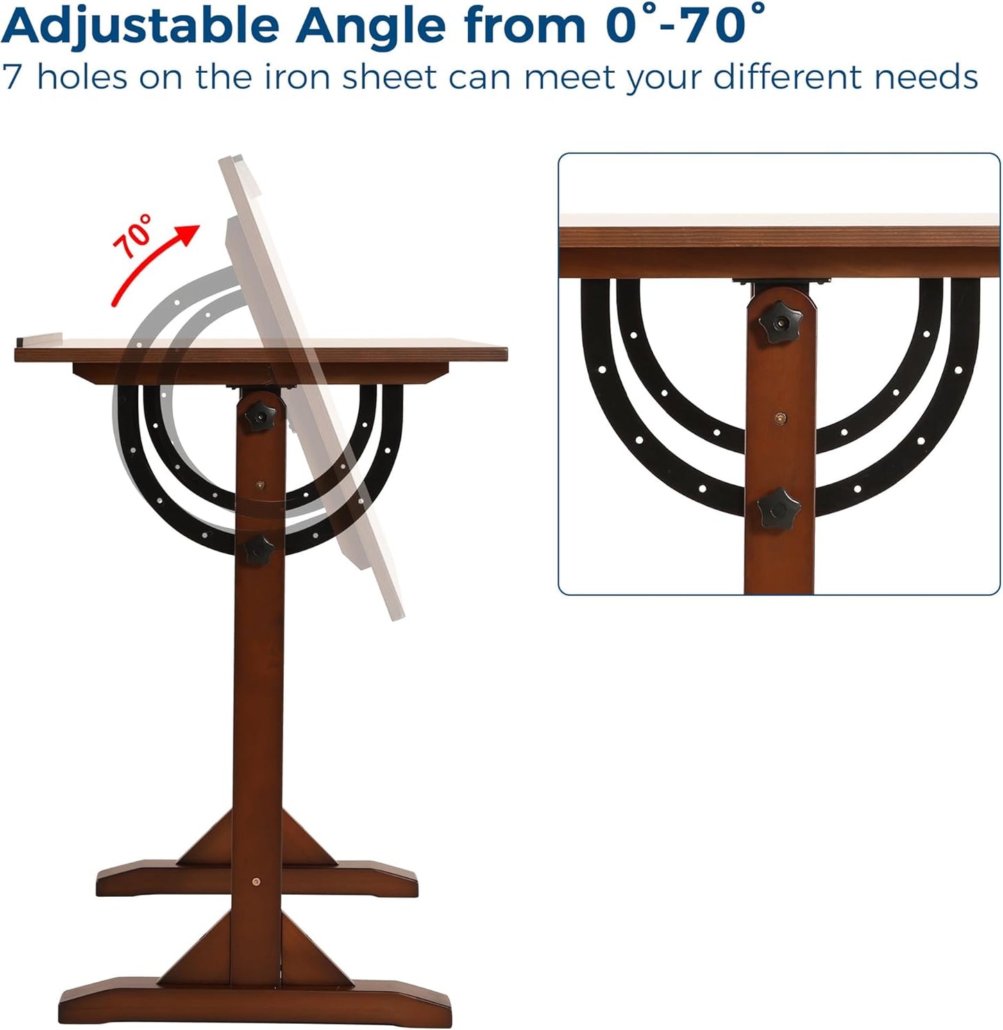 VISWIN Wood Drafting Table for Adults, 30" X 42" Extra-Large Drawing Table with Adjustable Height & Angle for Art Studio, Solid Pine Wood Artist Desk for Drawing, Drafting, Writing, Reading