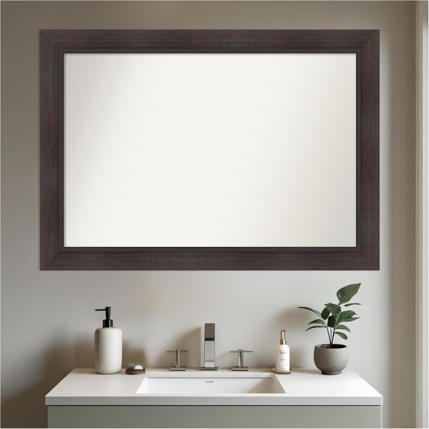Amanti Art Brown Bathroom Mirror for Over Sink, 30x42 Sloped Espresso Rectangle Vanity Mirror, Large Modern Contemporary Frame, Hangs Horizonally and Vertically, Bathroom Wall Decor, Non-Beveled Edge