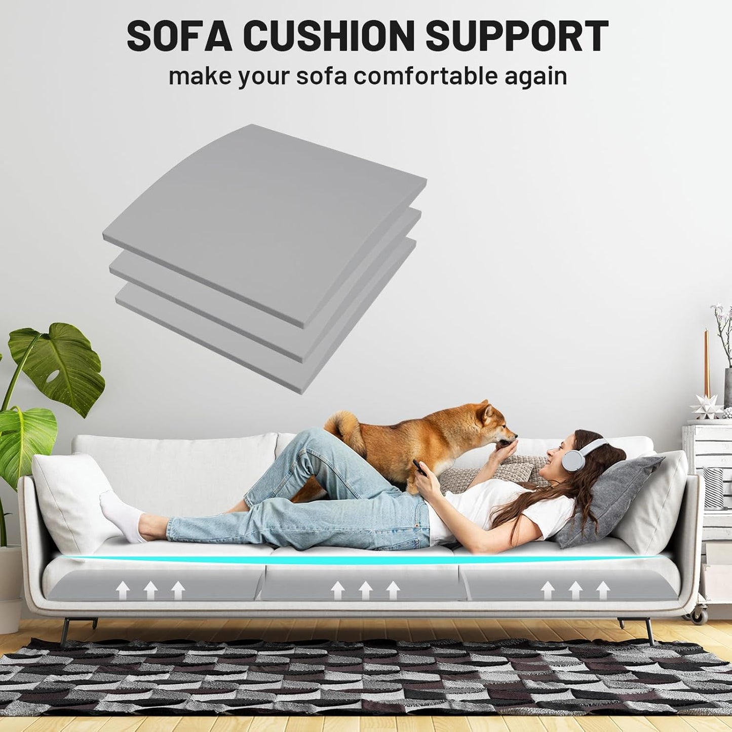 Couch Cushion Support for Sagging Seat – 3 Pack 20x20x2 Inch Sofa Cushion Board Saver & Replacement Insert for Saggy Couch or Chair, Quick No-Tool Install with 40D Memory Foam