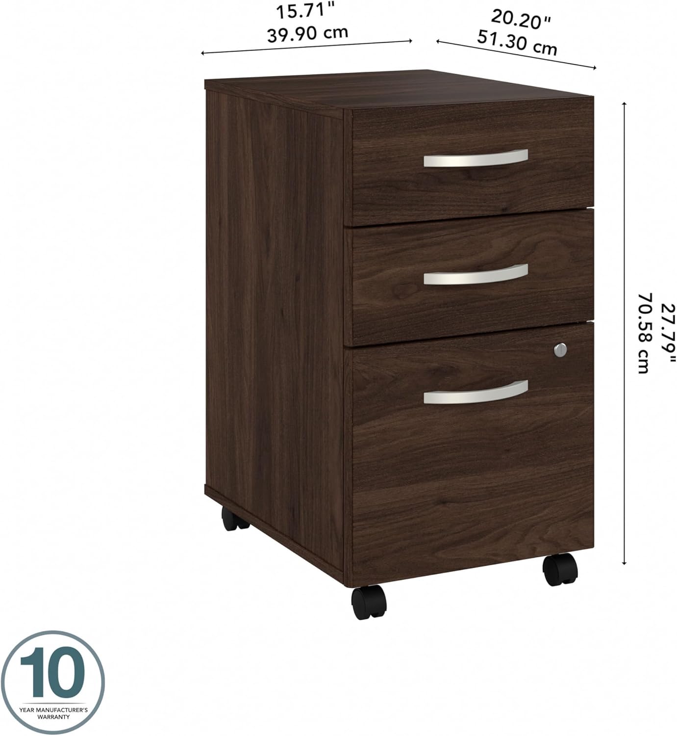 Bush Business Furniture Studio C 3 Drawer Mobile File Cabinet in Black Walnut
