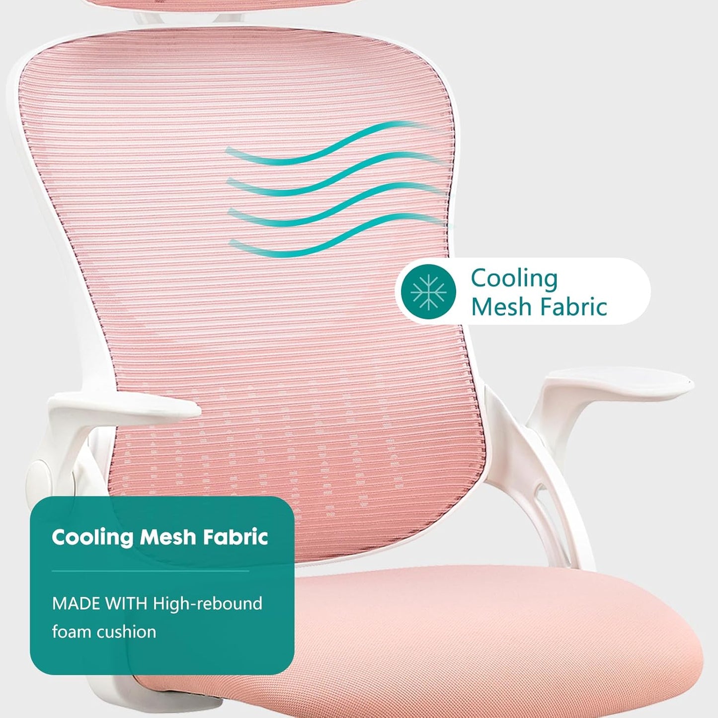 SMUG Office Desk Chair - Ergonomic High Back Computer Task Chair with Comfy Lumbar Support and Adjustable Headest, 360° Swivel, Flip-up Armrest for Home, Bedroom, Gaming, Study, Student, Pink