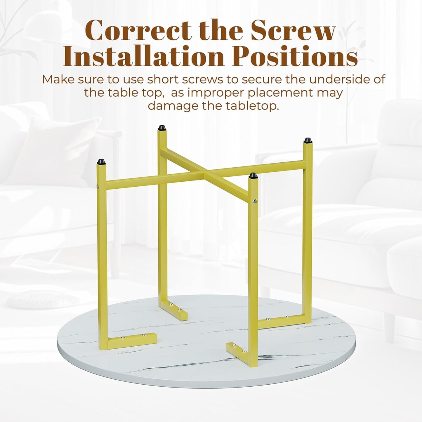 Round Coffee Table, Small Coffee Tables for Living Room, Wood Coffee Table with Metal Frame, Floor Table Desk for Sitting on The Floor, Home, Office, Farmhouse, White & Gold (23.6"D x 17.7"H)