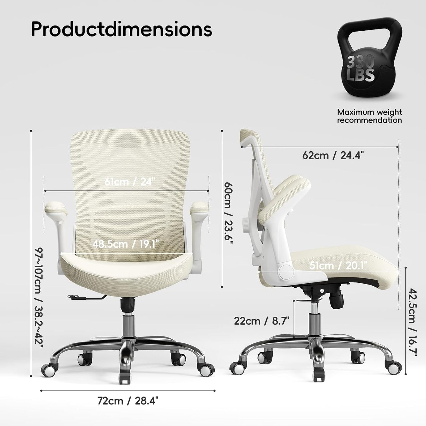Home Office Ergonomic Chair-Computer PU Leather X-Shaped Desk Chair-Gaming Chair with Adjustable Flip-up Armrests Lumbar Support Mesh Executive Chair for Long Hours Office (Beige)