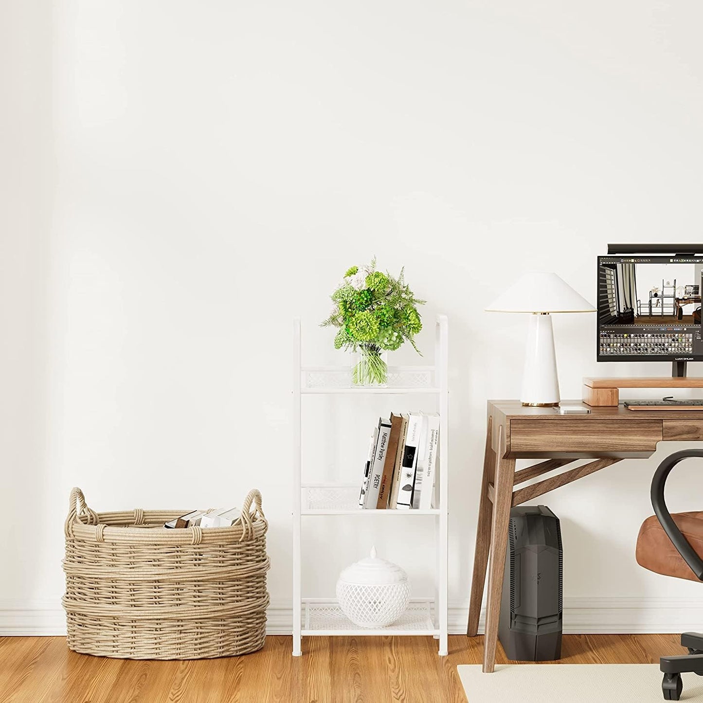 Bookshelf Storage Shelf Small Bookcase Freestanding Storage Stand for Living Room, Bedroom, Kitchen Rust Resistance, Easy Assembly Free Combination Multi-Functional Organizer (3 Tiers, White)