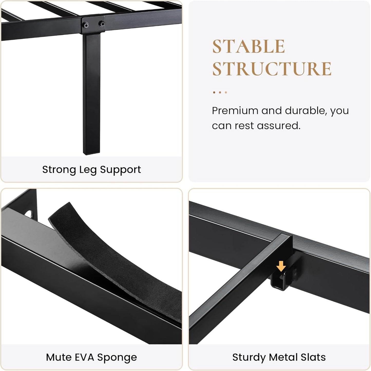 SHA CERLIN Queen Size Bed Frame with Modern Headboard, Heavy Duty Platform Metal Base with Square Footboard and 13 Strong Slats Support, No Box Spring Needed, Brown