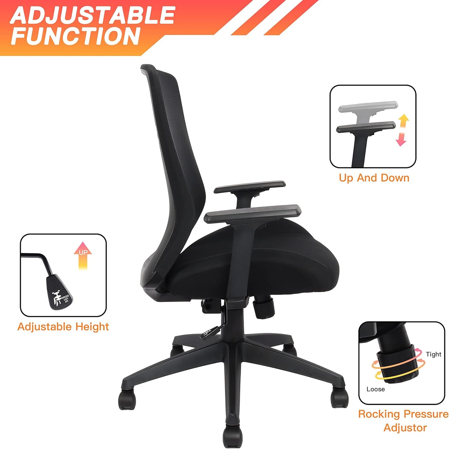 400lbs Big and Tall Office Chair, Mesh Office Desk Chair with Lumbar Support, Comfy Executive Swivel Computer Chair with Adjustable Height,2D Armrests and Tilt Lock