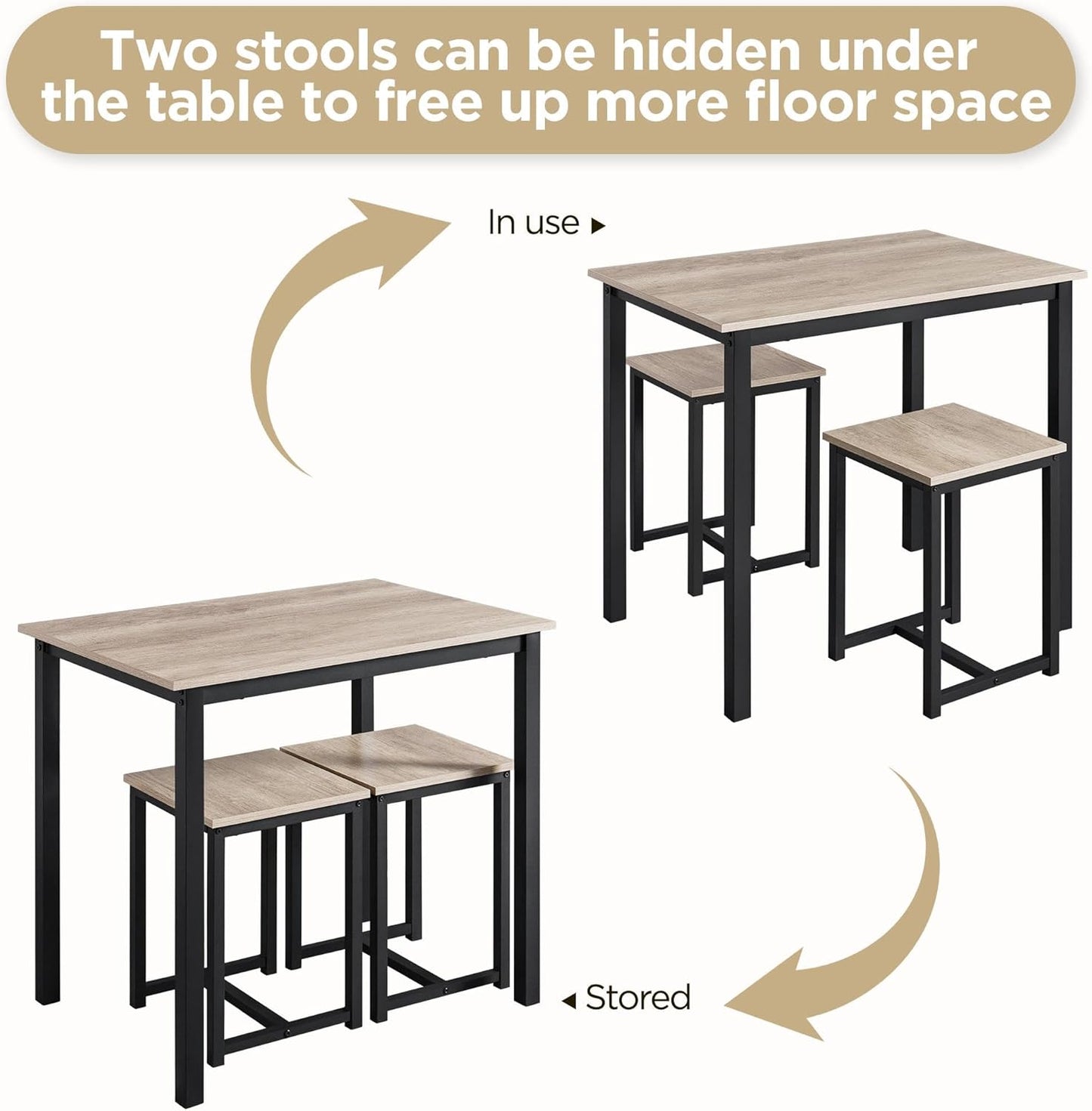 Yaheetech 3 Piece Dining Table Set - Kitchen Table & Chair Sets for 2 - Compact Table w/ 2 Stools & Space Saving Design for Dining Room Living Room Kitchen, Gray