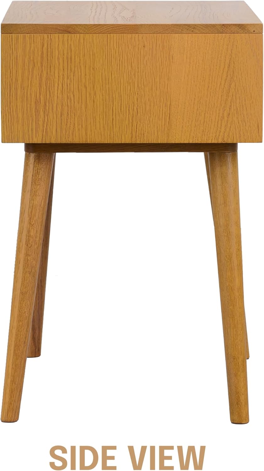 NTC Solid Oak Zoe Nightstand, Mid Century Modern Side Table Bedroom, Bedside Furniture, Night Stand, End Table, Easy Assembly - Rustic Oak