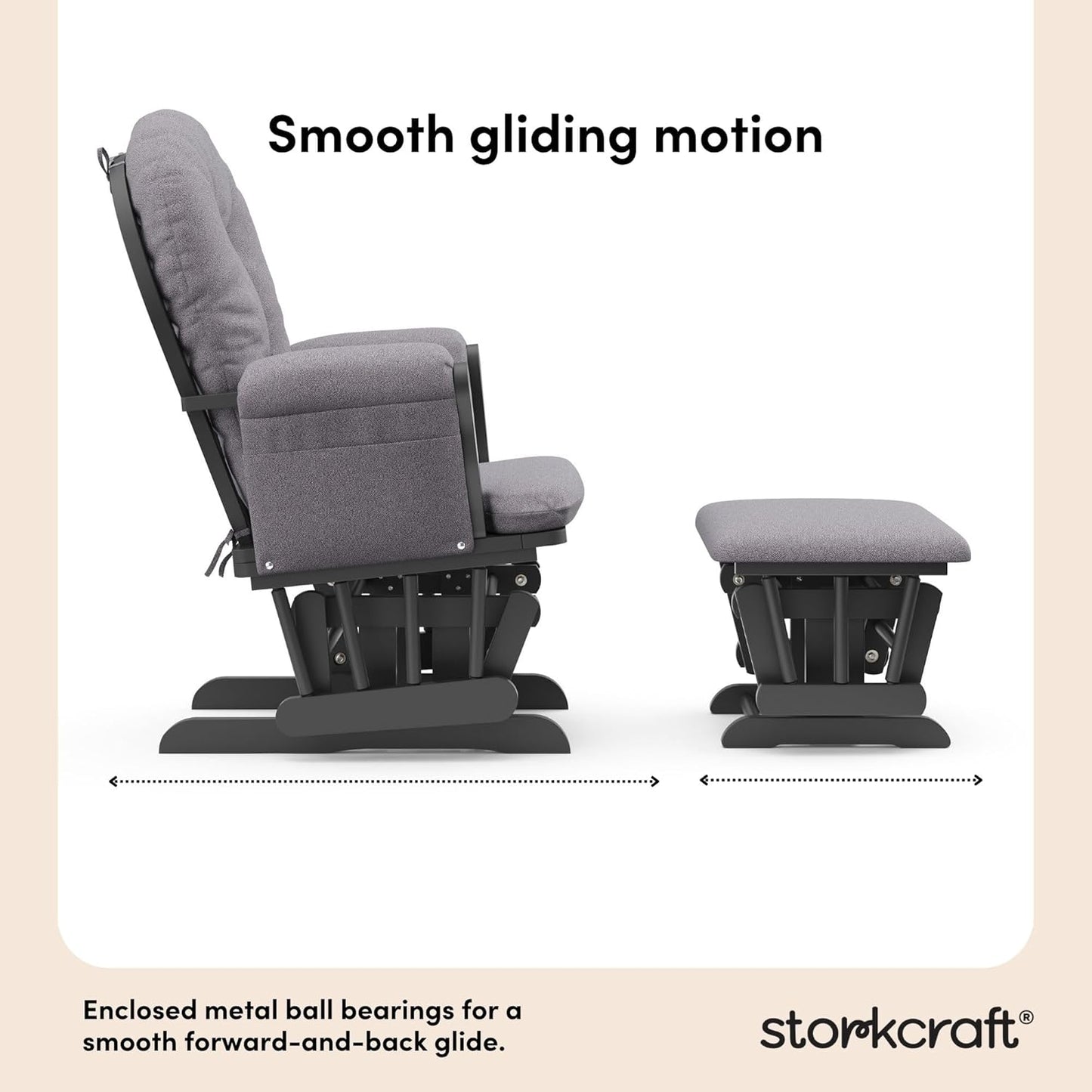 Storkcraft Premium Hoop Glider & Ottoman (Gray/Gray Swirl) — GREENGUARD Gold Certified Nursery Glider, Solid Wood Craftsmanship, Smooth-Gliding Nursery Chair and Ottoman, Award-Winning