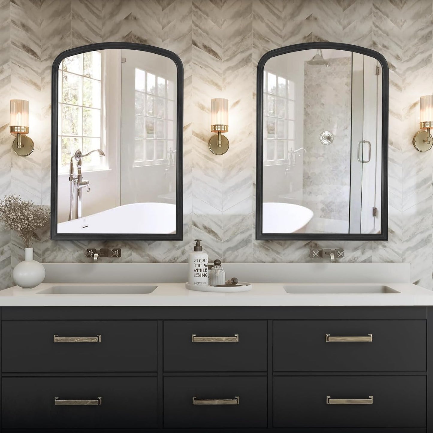 HOMECOOKIN Wood Arched Mirror for Bathroom, 24" x 36" Farmhouse Rustic Arched Wall Mirror Wood Framed Vanity Mirror for Home Decor Entryway Living Room (Black)