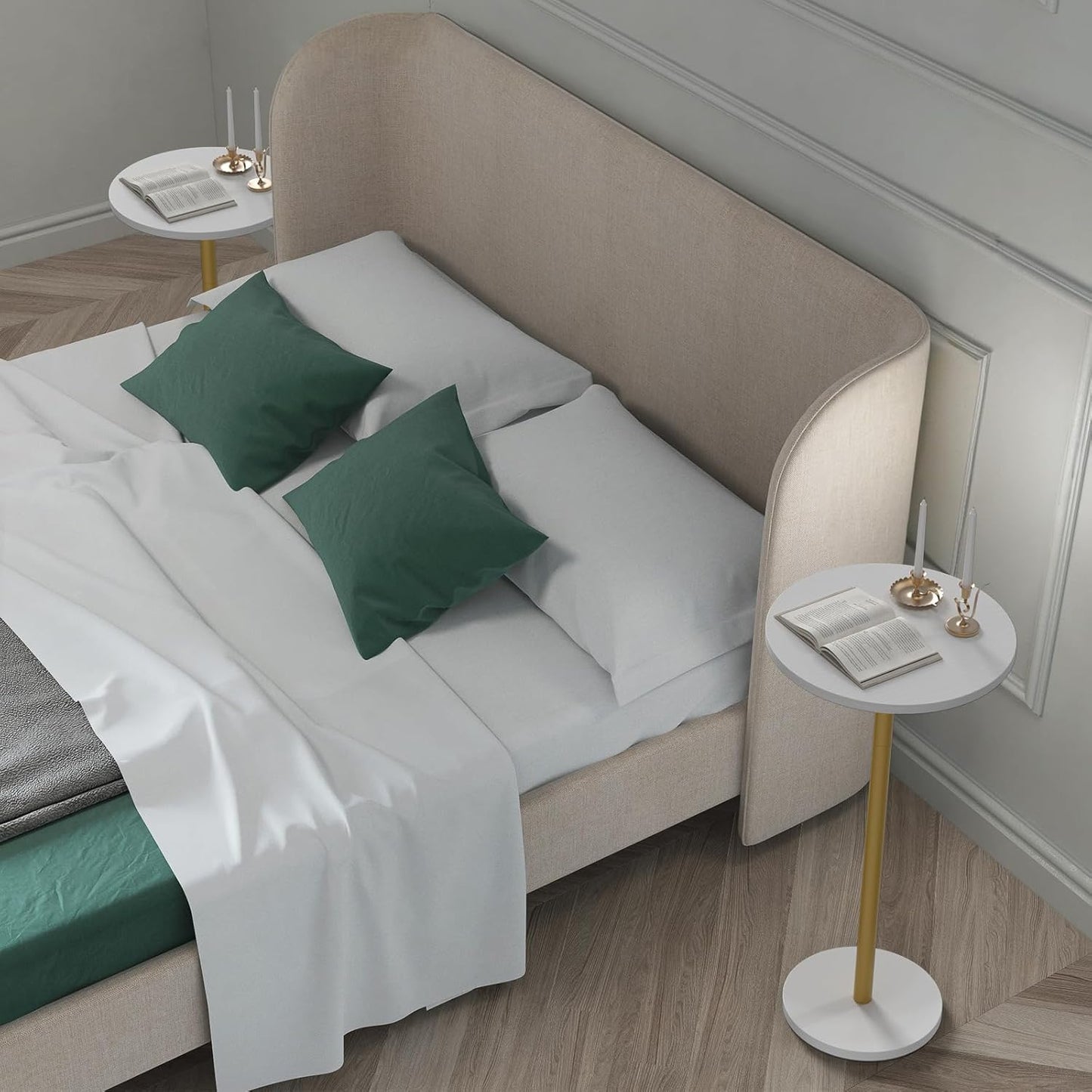 Small White Round Side Table Pedestal Table Drink Tables for Small Spaces Cocktail Pedestal End Table for Living Room Coffee Table Nightstand for Bedroom, Sofa and Balconty