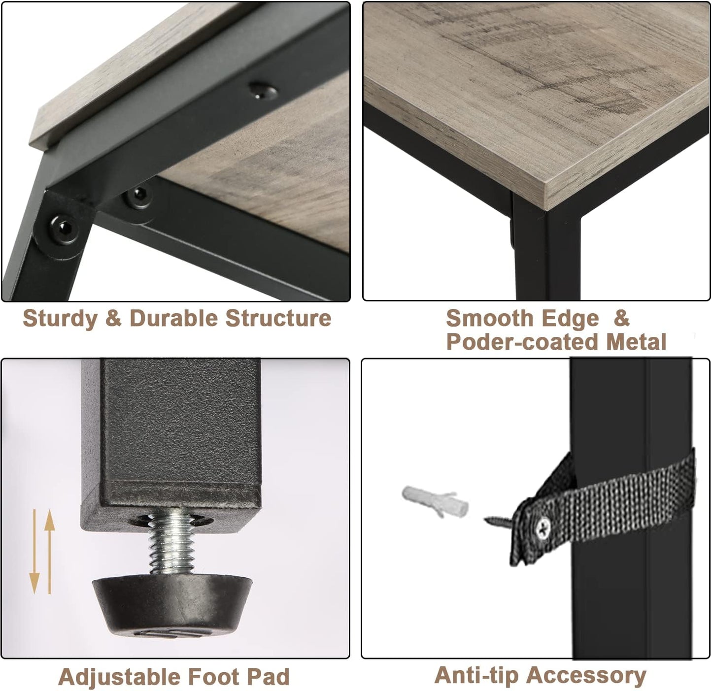 Narrow Console Table, 47 Inch Sofa Table with Adjustable Shelf, 2-Tier Long Skinny Table for Hallway, Entryway, Living Room, Foyer, Grey