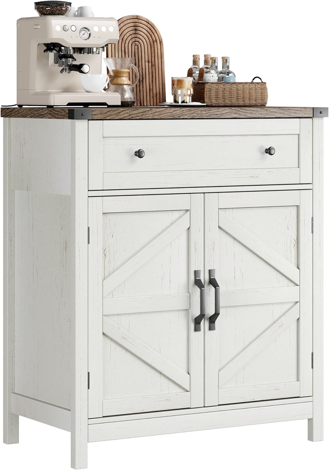 ChooChoo Kitchen Storage Cabinet, Coffee Bar Cabinet, Farmhouse Buffet Sideboard with Drawer for Kitchen, Living Room, White