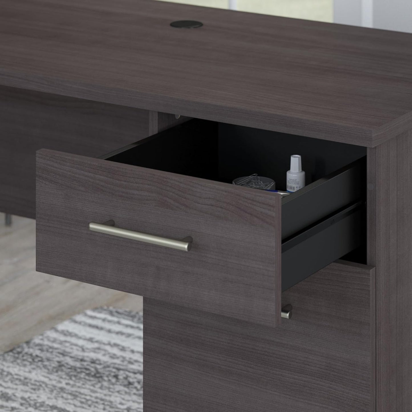 Bush Furniture Somerset 3 Position Sit to Stand L Shaped Desk with Hutch in Storm Gray | Ergonomic Height Adjustable Standing Computer/Laptop Table for Home Office