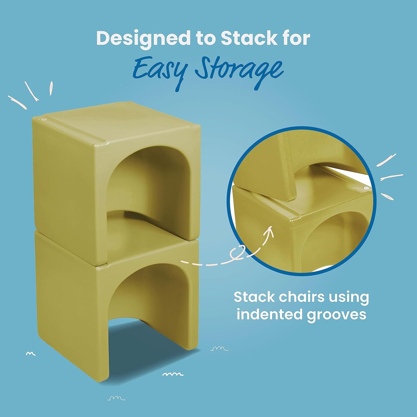ECR4Kids Tri-Me Table and Cube Chair Set, Multipurpose Furniture, Fern Green, 3-Piece