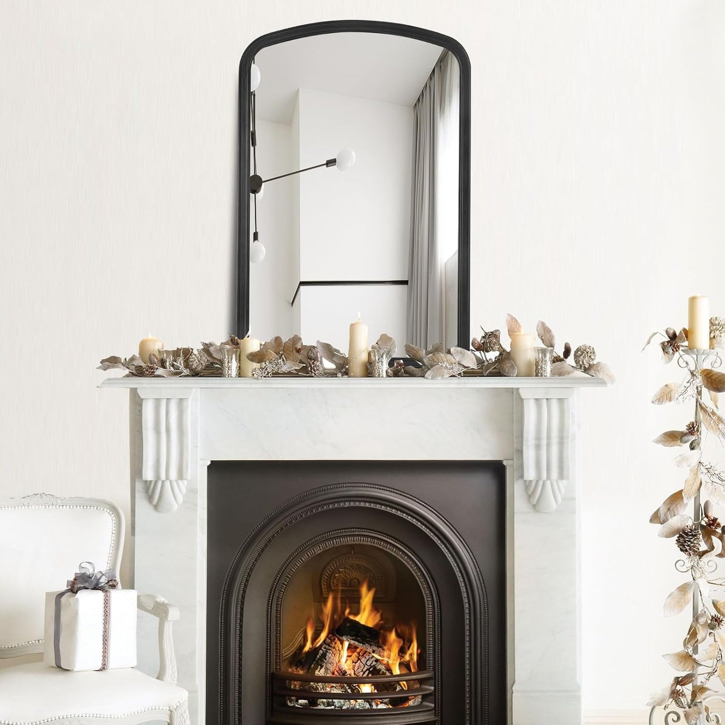 HOMECOOKIN Wood Arched Mirror for Bathroom, 20" x 30" Farmhouse Rustic Arched Wall Mirror Wood Framed Vanity Mirror for Home Decor Entryway Living Room (Black)