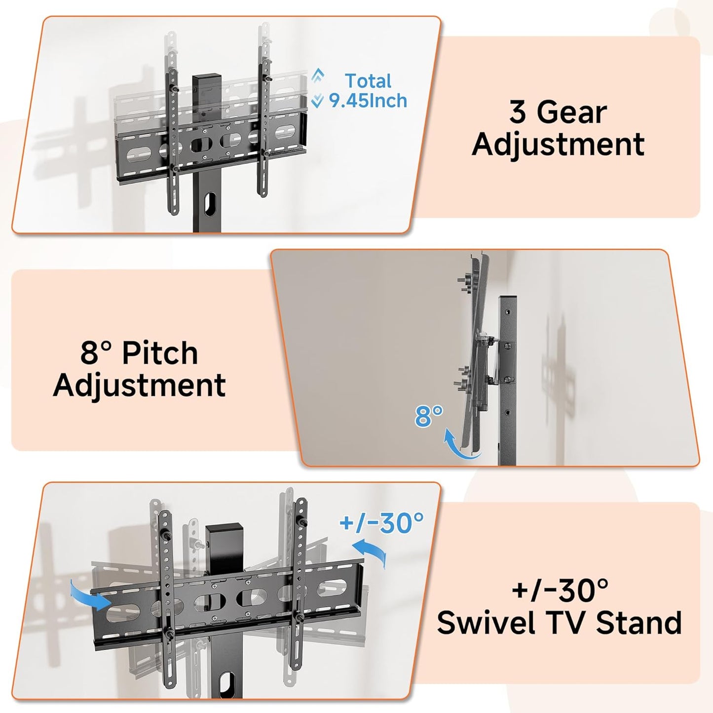 Aquzee TV Stand with Mount for up to 75 inch with Power Outlet, 58”W Wood Entertainment Center with Record Player Storage for 50 55 60 65 70 75 inch TV, Height Adjust Swivel Mounted Television Stand