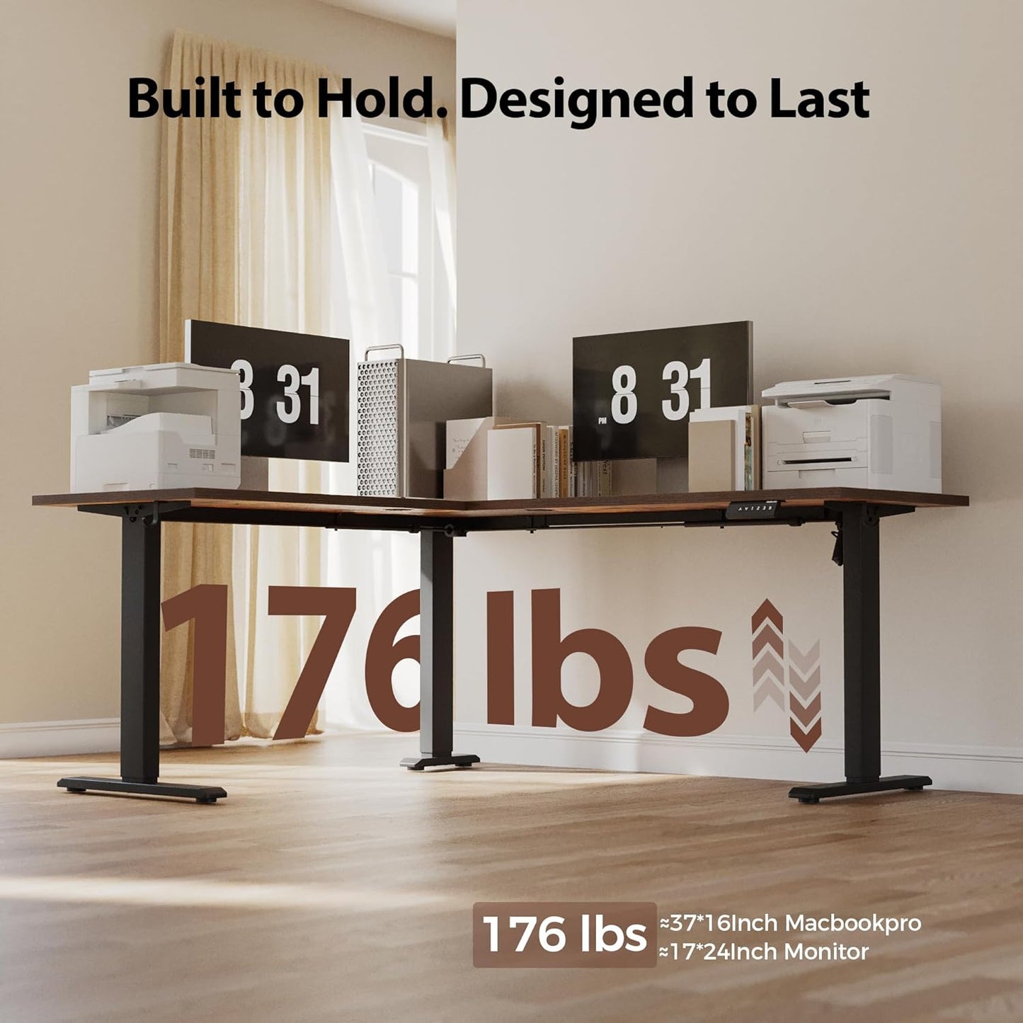 Agilestic 63 x 55 Inch L Shaped Standing Desk Adjustable Height, Corner Standing Desk, Sit Stand Up Computer Table, Splice Board, Rustic Brown