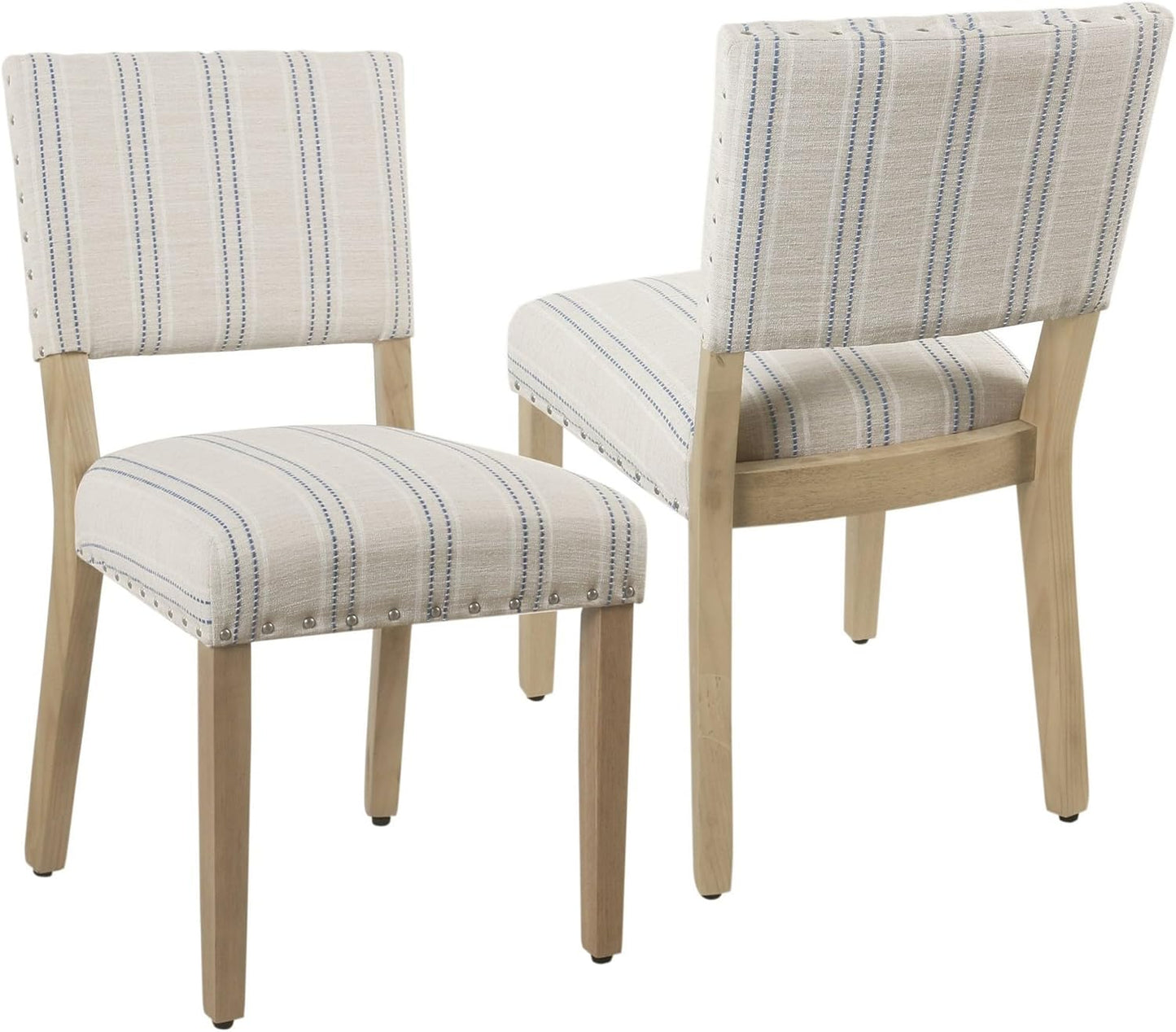 Homepop Home Decor | Upholstered Dining Chairs | Dining Chairs Set of 2 with Nailhead Trim | Decorative Home Furniture, Blue and White Stripes