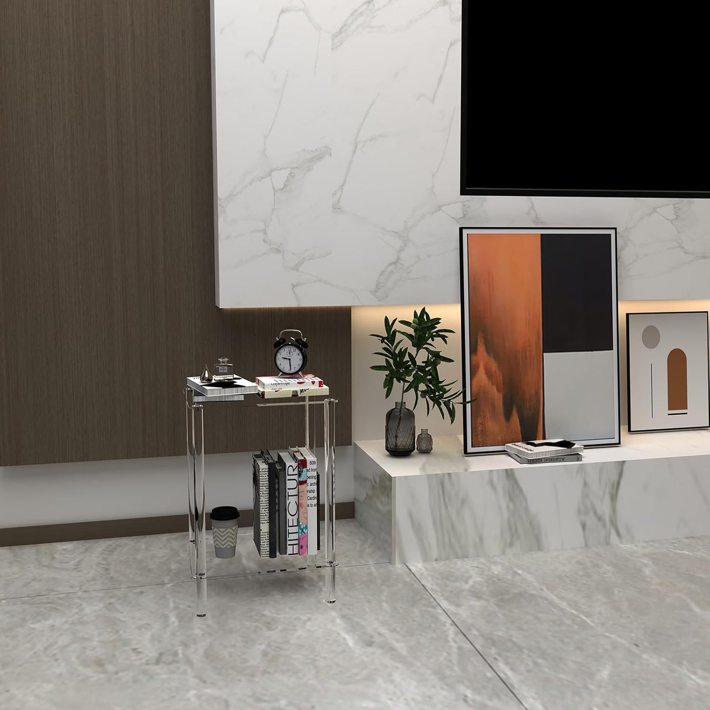 Clear Acrylic End Table, 2-Tier Modern Side Table for Living Room, Bedroom, Office or Showroom, Small Coffee Table & Bedside Nightstand, Decorative Accent Table for Home Decor