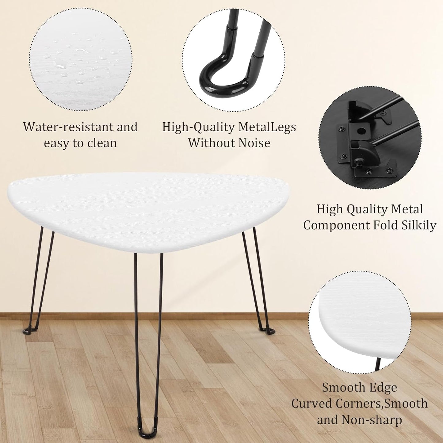 Coffee Table for Small Spaces White Folding Wooden Triangle Center Sofa Tables Simple Design Droplet Coffee Table with Steel Legs Modern Accent Furniture for Living Room Home Office