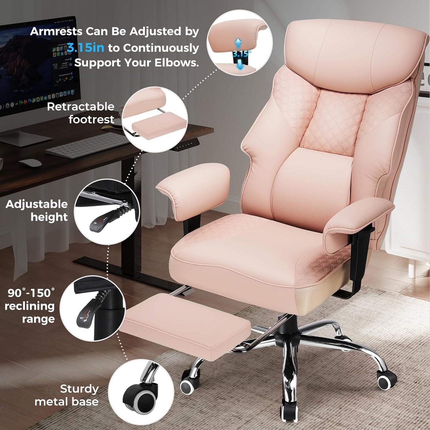GTRACING Big and Tall Office Chair 400LBS Wide Ergonomic Gaming Chair with Deluxe Embossing Designed Leather with Foot Rest,150°Reclining Adjustable Soft Armrests Pocket Spring Back Support and Pillow