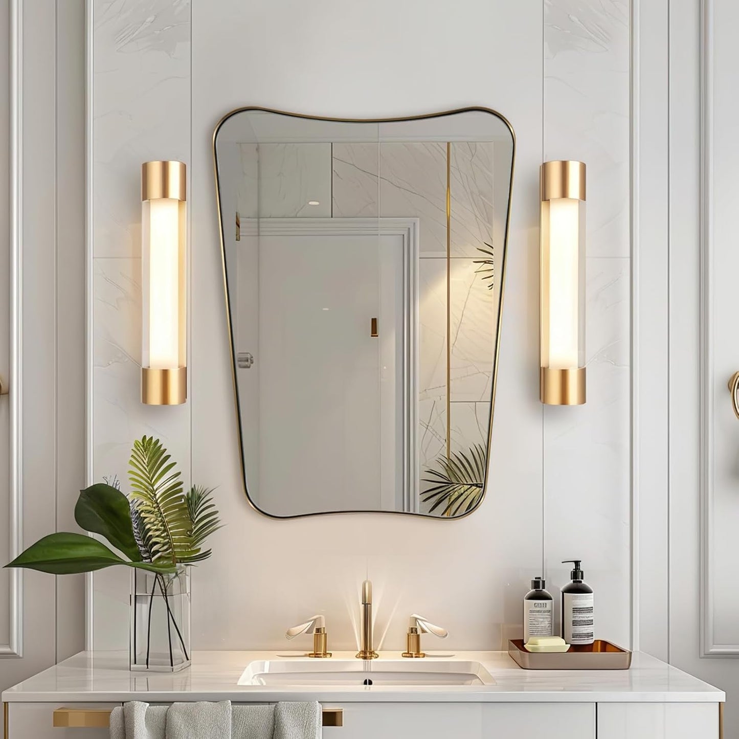 ANDY STAR Gold Vanity Mirror, 22x30 Inch Brushed Gold Bathroom Mirror, Antique Brass Asymmetrical Mirror in Rust-Proof Stainless Steel Metal Frame, Unique Butterfly Shape, Ideal for Home Remodel