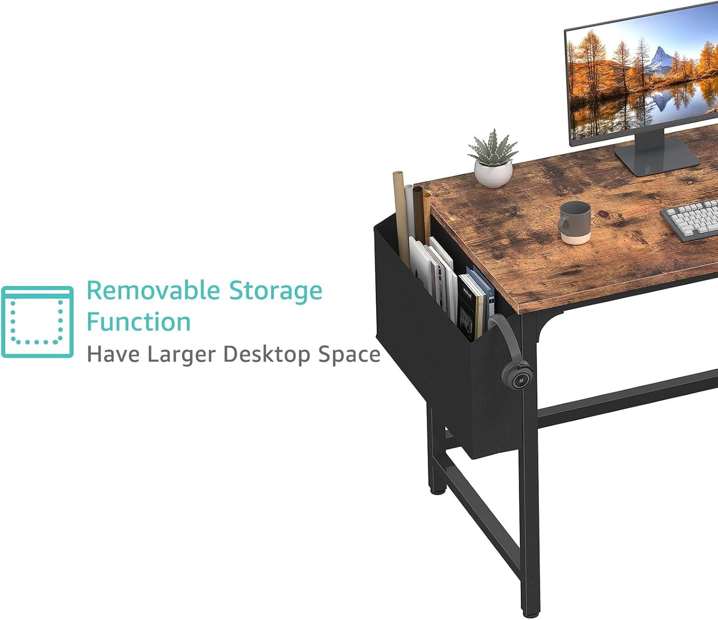 Lufeiya Computer Desk with Fabric Drawers, 47 Inch Desk for Small Space Home Office, Modern Simple Study Writing Table PC Desks for Bedroom, Rustic Brown