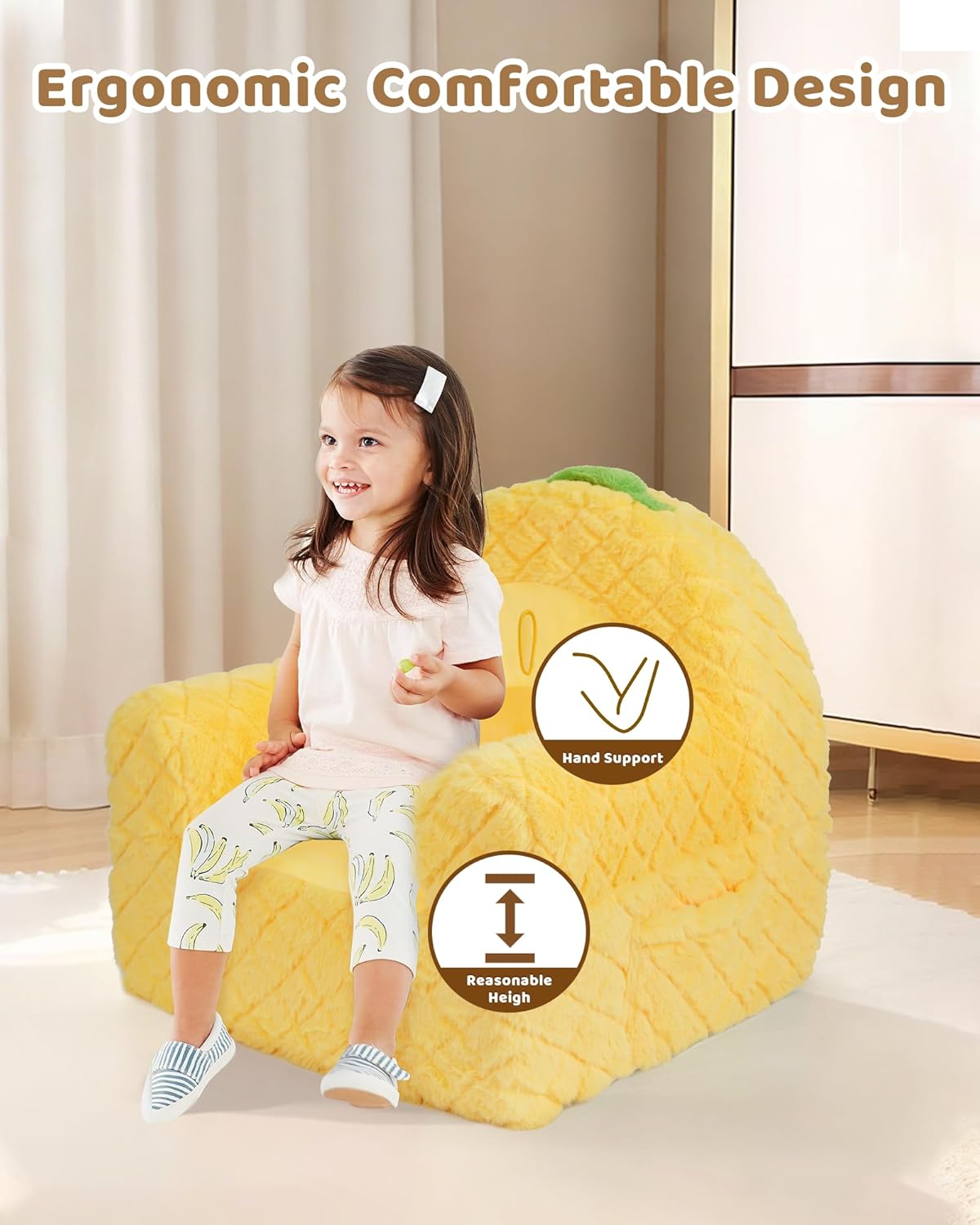 Toddler Chair, Comfy Foam Kids Couch with Soft Velvet Cover, Toddler Couch with Cute Pineapple Design for Gaming and Studying, Kids Sofa for Boys and Girls