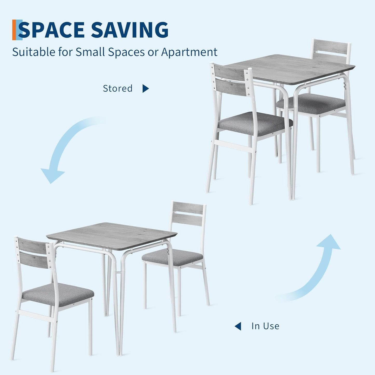 Dining Table for 2, Small Table and Chairs Set of 2, Square Dinette Set for 2, 3 Piece Kitchen & Dining Room Sets for Small Space (White, Table with 2 Upholstered Chairs)