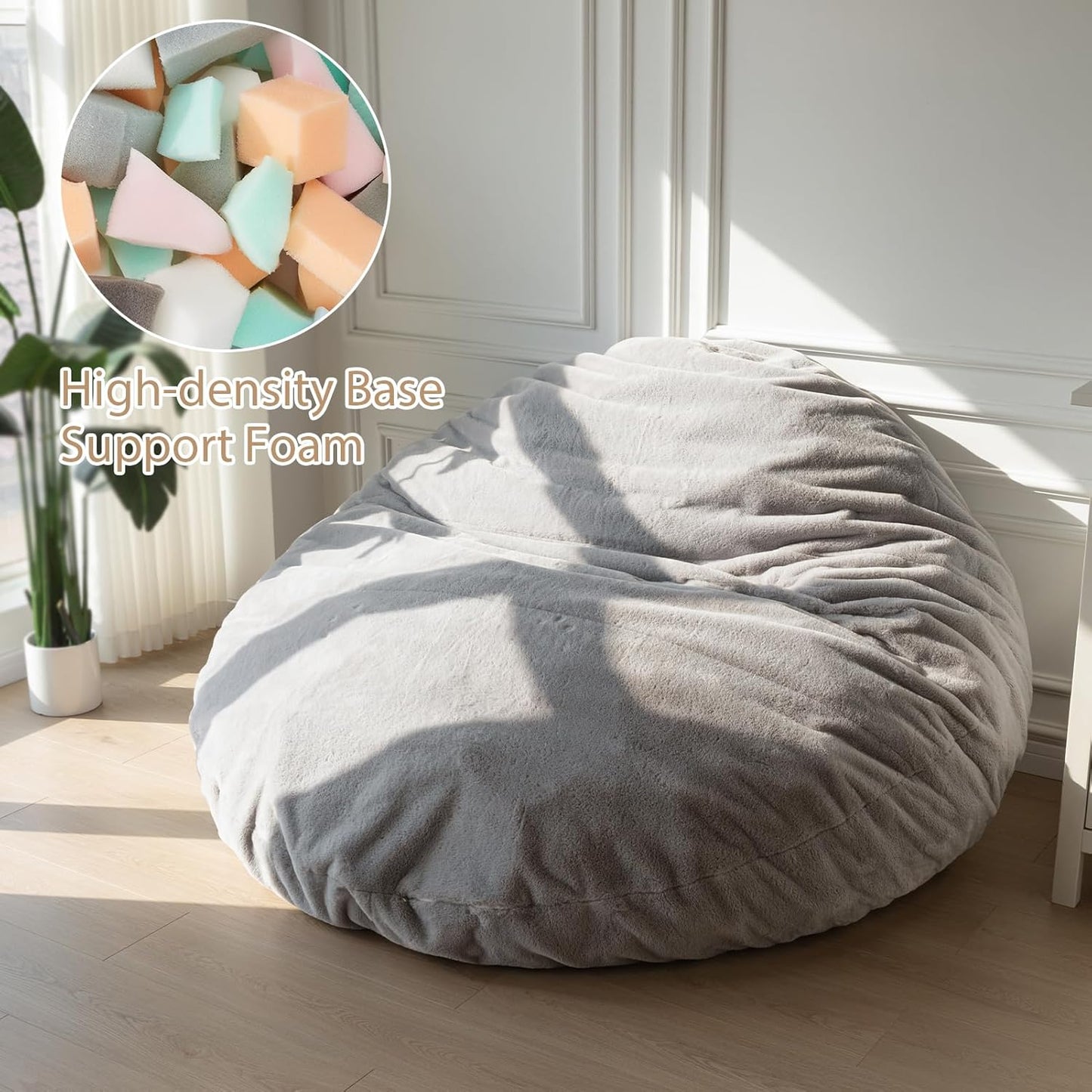 BYBYME 3 in 1 Bean Bag Chair, Convertible Chair Folds from Bean Bag to Lounger, High-Density Foam Filling, Faux Fur Big Sofa Bed, Giant Bean Bag Chair Bed for Adults