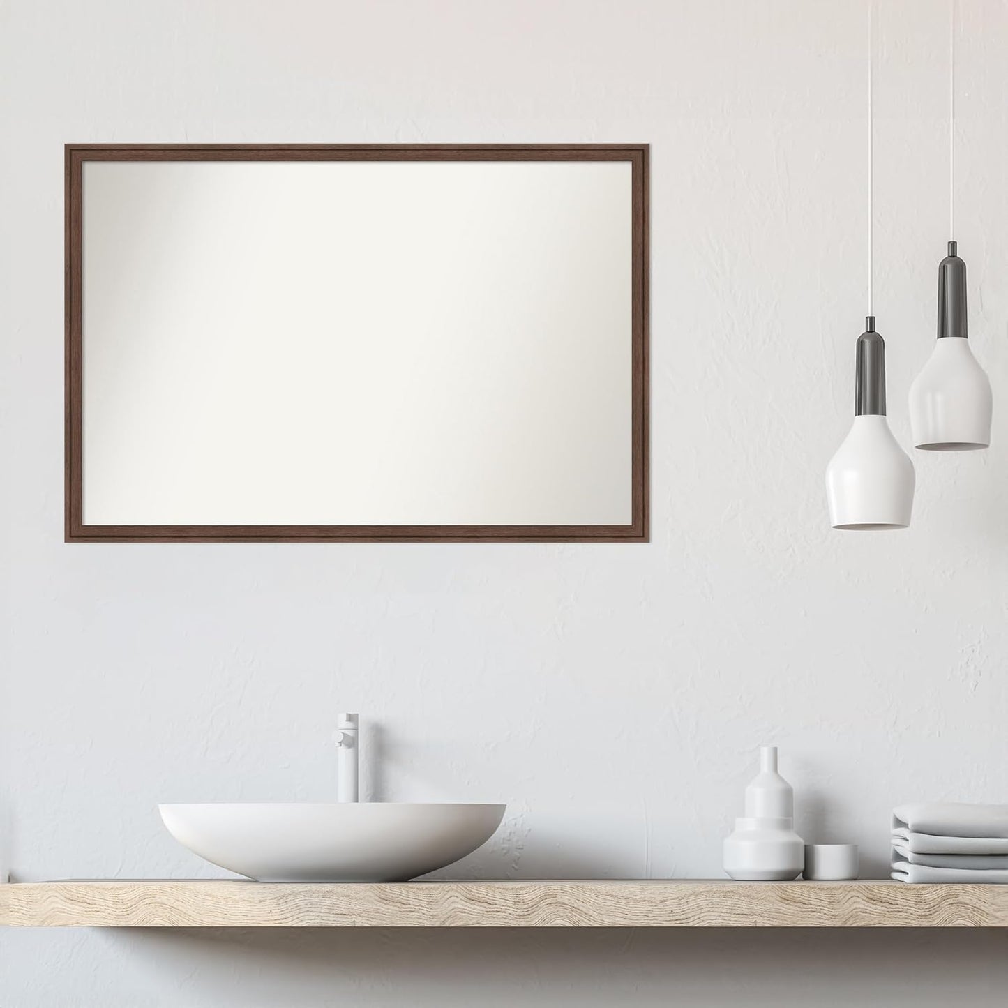 Amanti Art Brown Bathroom Mirror for Over Sink, 26x38 Florence Light Brown Rectangle Vanity Mirror, Large Casual Frame, Hangs Horizonally and Vertically, Bathroom Wall Decor, Non-Beveled Edge