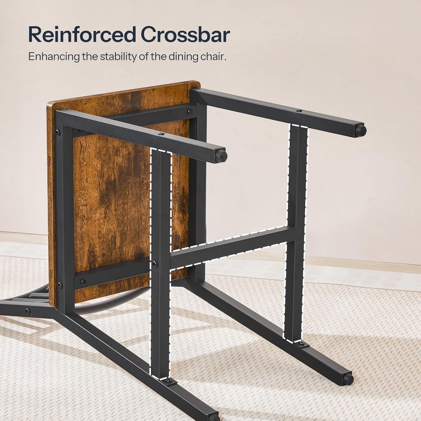 HOOBRO Kitchen Chairs Set of 4, Wooden Dining Room Chairs with Metal Frame, Dining Chair with Back, Easy to Assemble, Farmhouse Dining Chair for Living Room, Rustic Brown and Black BF39CDP401