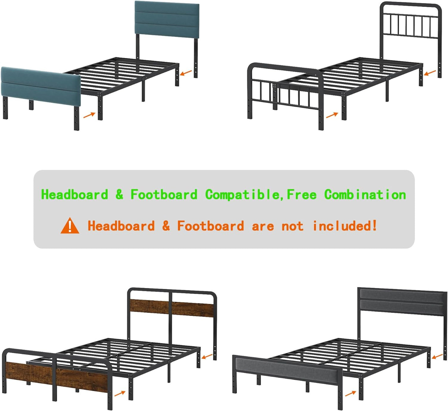 12 Inch Twin XL Size Bed Frames, Heavy Duty Metal Bed Frame Twin XL, No Box Spring Needed, Easy Assembly, Noise-Free, Black