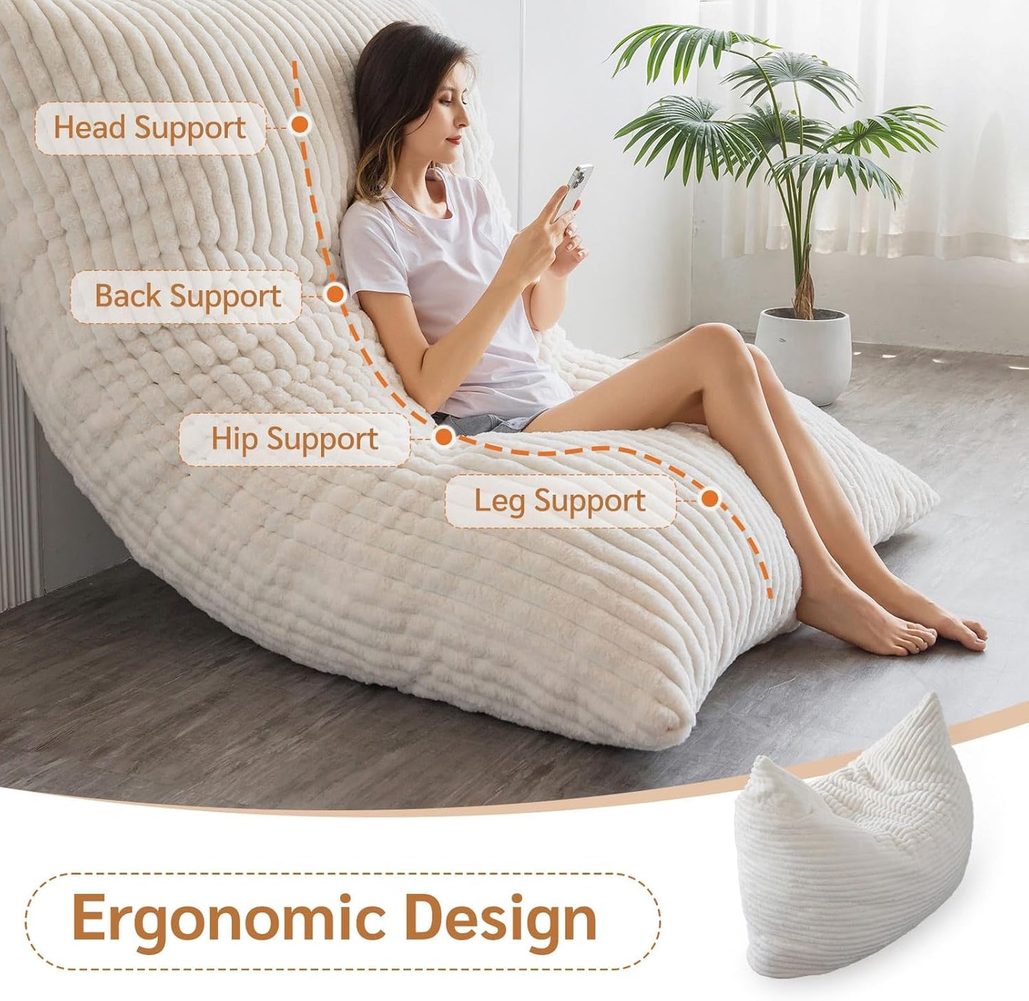 BYBYME 3 in 1 Bean Bag Chairs, Bean Bag Bed for Adults High-Density Foam Filling, Convertible Sofa Bed Faux Fur, Giant Bean Bag Chairs for Adults