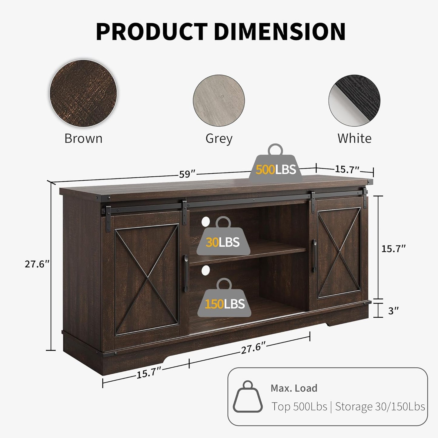 CABIHOME Farmhouse TV Stand and Entertainment Center for Tv up to 65 inches with Sliding Barn Doors and Adjustable Shelf, TV Media Storage Console Table for Living Room, Brown