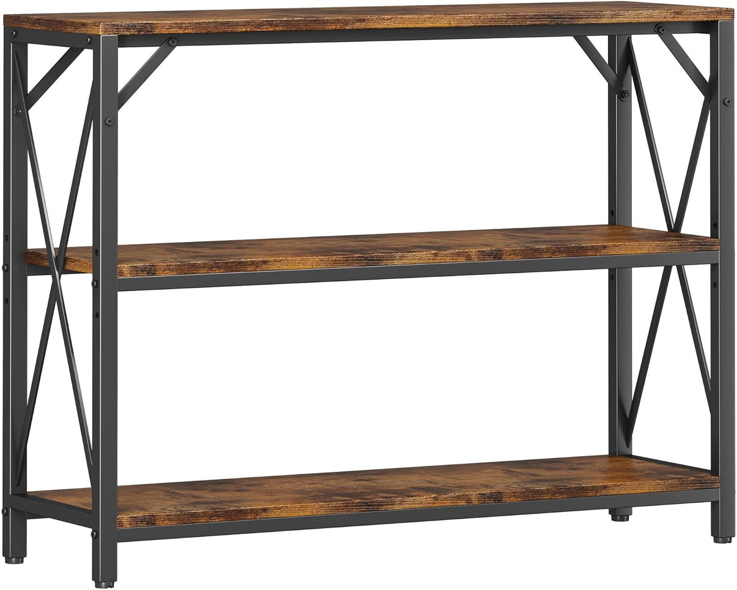 Homeiju Entry Table 40" Width, 3-Tier Entryway Table with Storage, Industrial Sofa Table with Open Shelves, Foyer Tables for Entryway, Hallway, Kitchen, Living Room and Bedroom, Rustic Brown