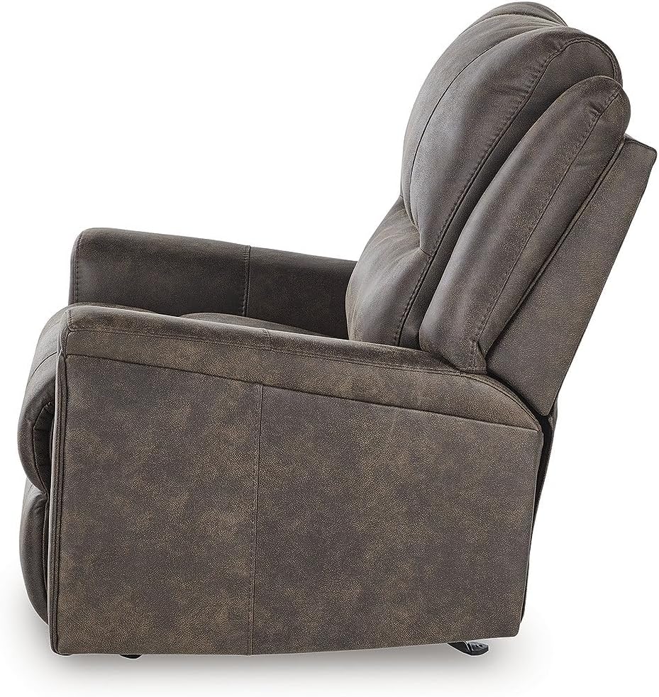 Signature Design by Ashley Skymaker Modern Faux Leather Manual Rocker Recliner with Track Arms, Dark Brown