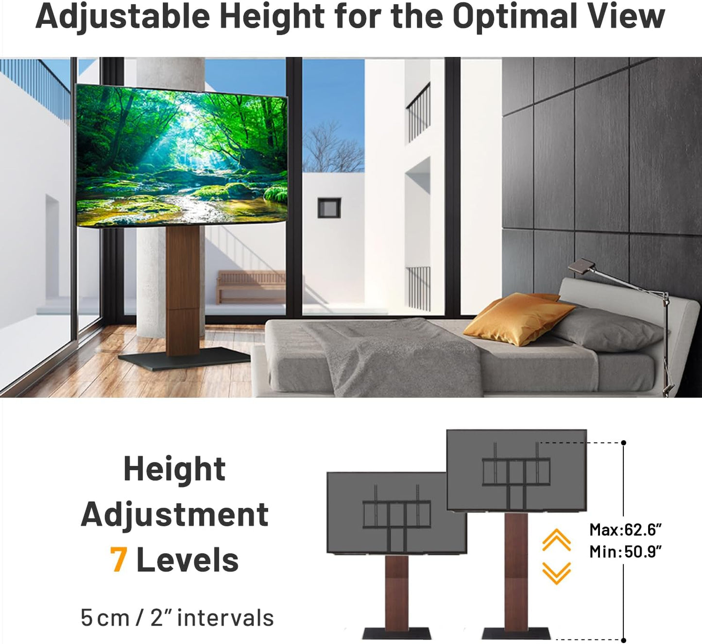 WALL V5 High Type | Minimalist Rolling TV Stand for 32–80 Inch | Satin White | Portable, Space Saving, Height Adjustable, No Drill | for Living Room and Bedroom | Japan-Engineered Design