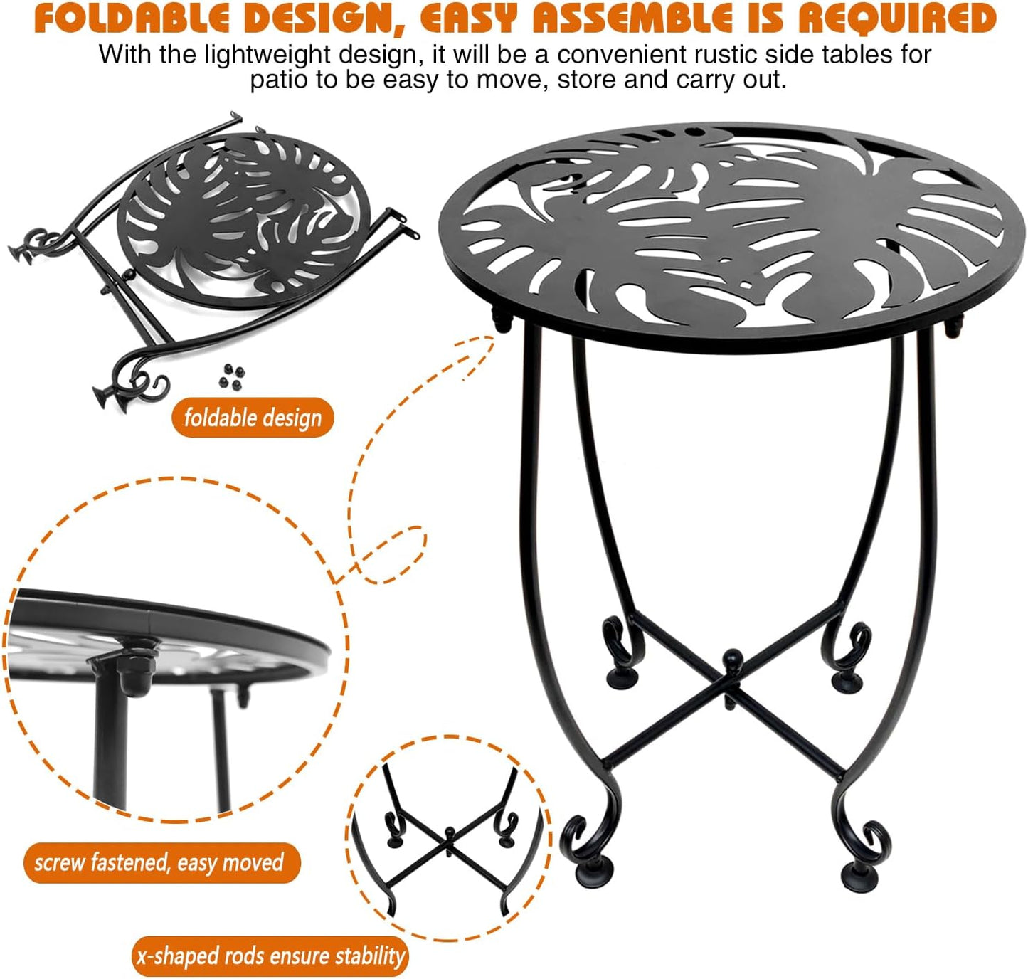 Outdoor Side Table for Small Spaces, Versatile 14 Inch Round Metal End Table for Patio Balcony Yard Porch Garden Bedside, Anti-Rust and Waterproof Accent Table for Indoor Outdoor Use, Easy Assembly