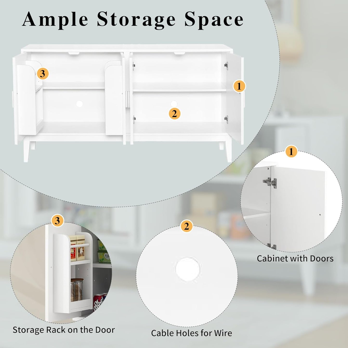 Merax Sideboard Buffet Storage Cabinet with Door Organizers, Cupboard Console Table for Kitchen, Dining and Living Room, Adjustable Shelf, White
