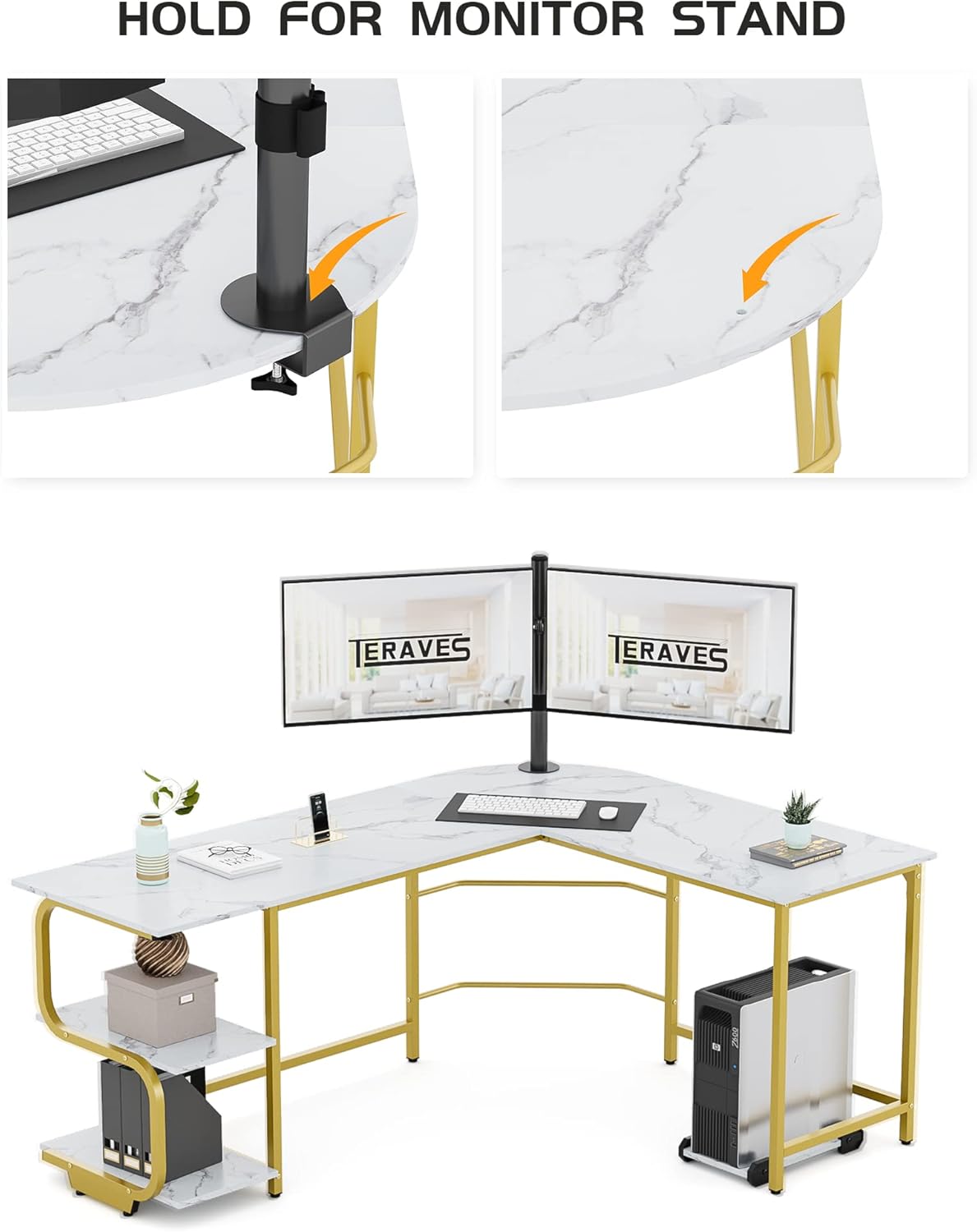 Teraves Reversible L Shaped Desk with Large Surface, 69 Inch Sturdy Corner Desk with Storage Shelves, Premium Office Computer Desk Workstation for Home Office Gaming