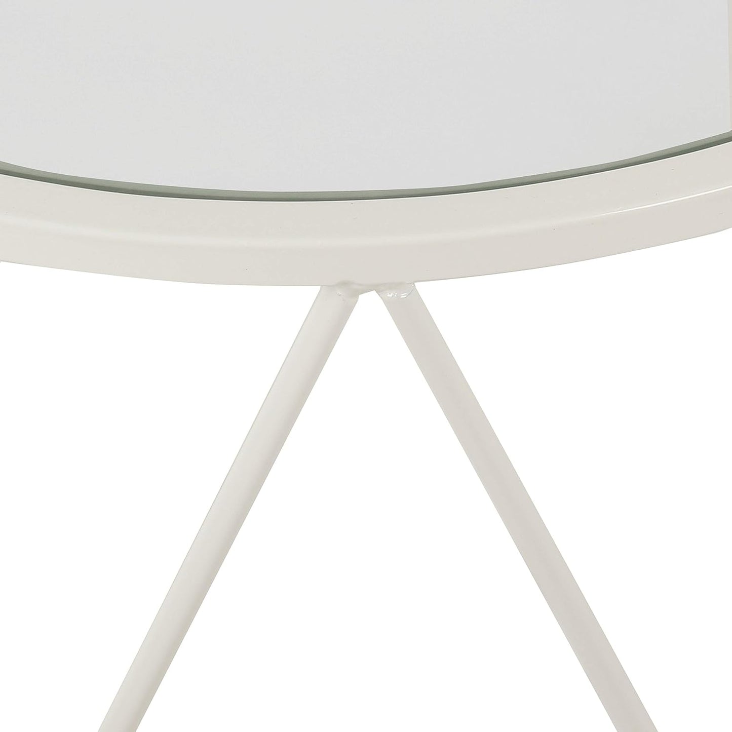 HomePop Metal Accent Table Triangle Base Round Mirror Top, White 18.24D x 24W x 18H in