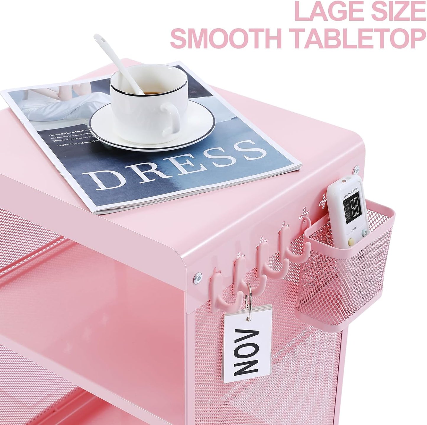 Kids Nightstand,Kids Bedside Table,Teen Girls Night Stand,Toddler Night Stand,End Table for Girls Room Storage,Pink nightstand