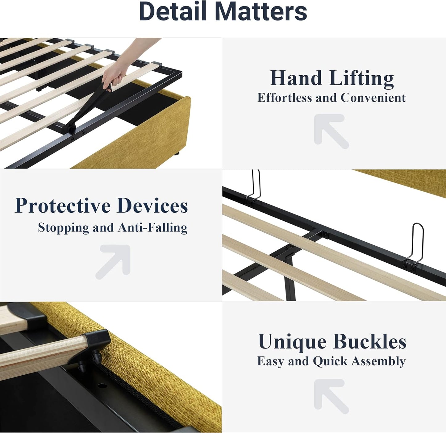 Allewie Full Size Lift Up Storage Bed, Modern Wingback Headboard, Hydraulic Support, No Box Spring Needed, Olive Yellow